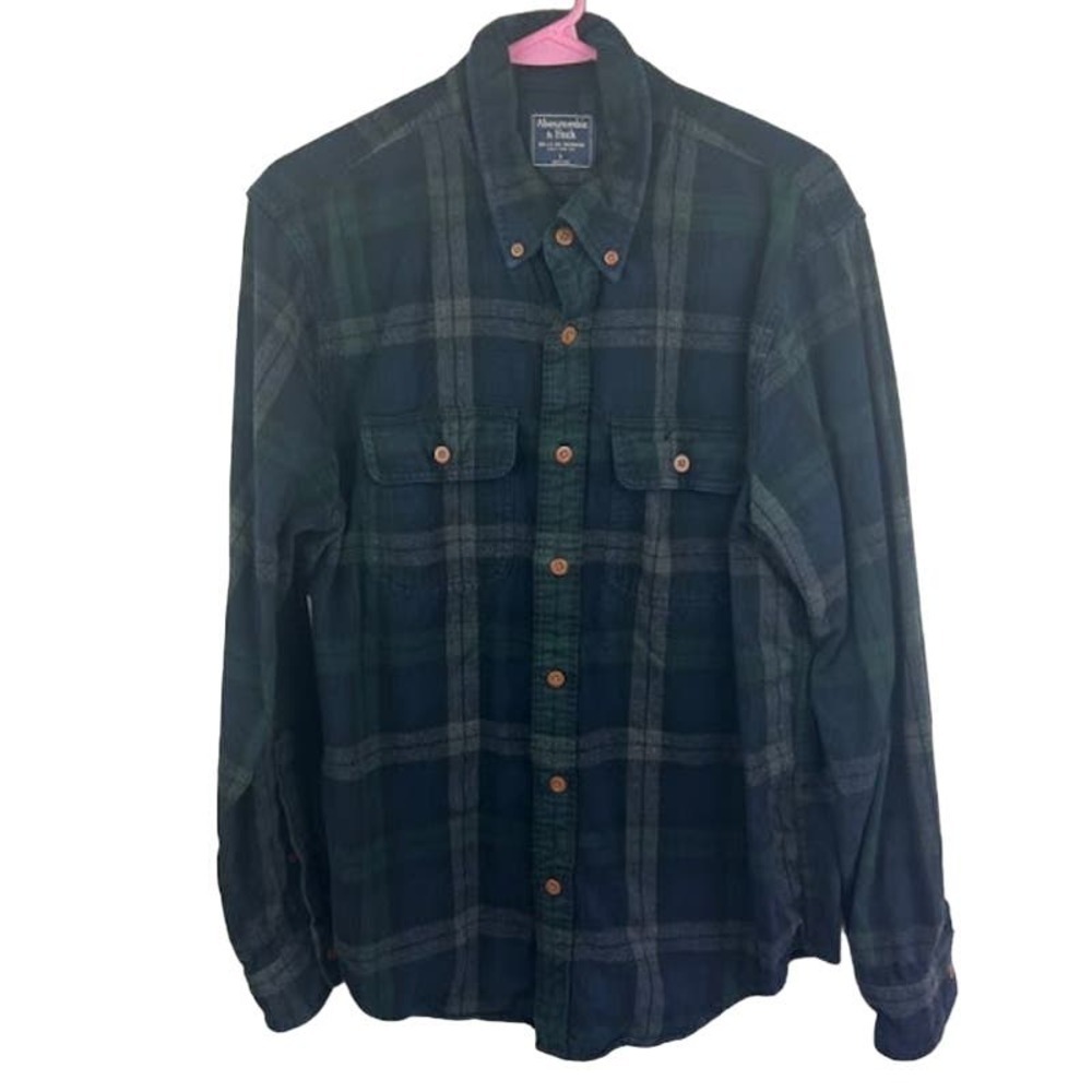 Abercrombie & Fitch green plaid button down long sleeve shirt size Large